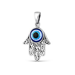 Hamsa silver pendant with eye 24 mm