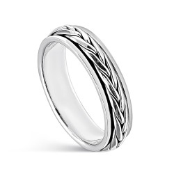 6mm Herringbone Plain Bezel Anti-Stress Silver Gents Ring