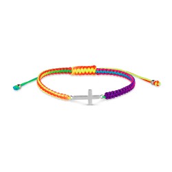 Knotted multicolor thread bracelet with 15 x 10 mm cross