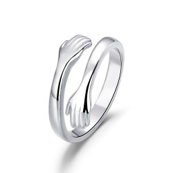 Open embrace rhodium silver ring
