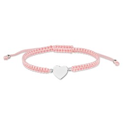 Knotted pink thread bracelet with 10 mm heart