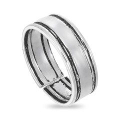 Midi oxidized first-second phalanx open smooth silver ring