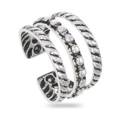 Midi silver ring oxidized first-second triple open phalanx