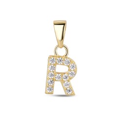 Silver plated initial R pendant with 11 mm zircons