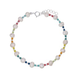 Silver bracelet multicolor balls combined with 2 mm...