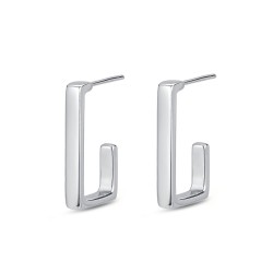 Rhodium-plated silver rectangular hoop earrings 18 x 2.5...