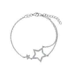 Rolled silver chain bracelet with zirconia stars 17+3 cm