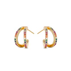 Silver plated double ear cuff with multicolored zircons,...
