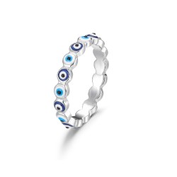 Rhodium-plated silver ring alliance type blue and white...