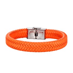 Orange braided leather men's bracelet