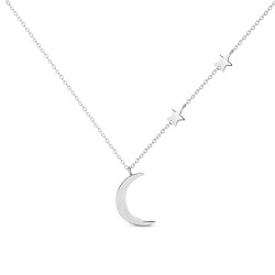 Rhodium silver necklace chain with 18 mm moon and stars...