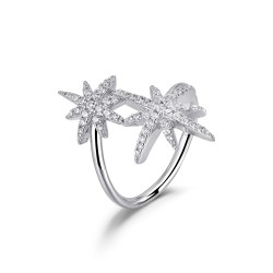 Rhodium-plated silver and shuttle zirconia ring with...