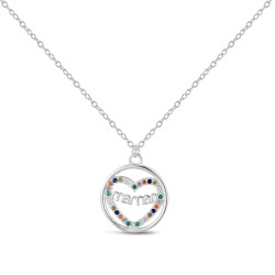 Round silver chain pendant rhodié with heart maman...