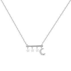 Rhodium silver necklace bar chain with stars and moon...