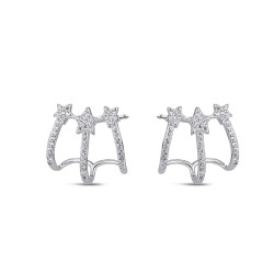 Rhodium-plated silver ear cuff with triple zircons with...
