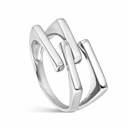 Rectangular rhodium-plated silver ring with flat threads