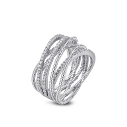 Rhodium-plated silver ring with wide zirconia threads