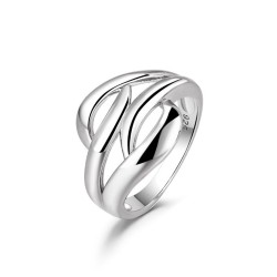 Rhodium-plated silver wave ring