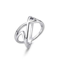 Cross thread rhodium-plated silver ring