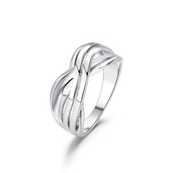 Rhodium-plated silver ring with braided thread