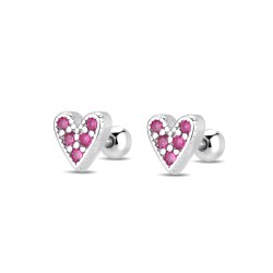 Rhodium-plated silver heart piercing with 7 mm red stones...