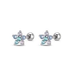 Rhodium-plated silver flower piercing with 7 mm colored...