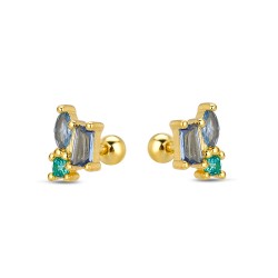 Rhodium-plated silver piercing with 7 mm colored stones...