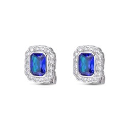 Sapphire rectangular rhodium-plated zirconia earring with...