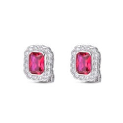 Ruby-colored rectangular rhodium-plated zirconia earring...