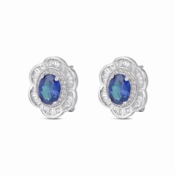 Blue flower rhodium plated zirconia earring with 16 mm...