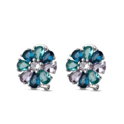 Rhodium-plated zirconia earring flower colorful drops 16...