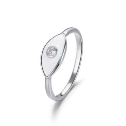 White enameled eye rhodium-plated silver ring with 12 mm...