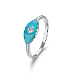 Turquoise enameled eye rhodium-plated silver ring with 12...