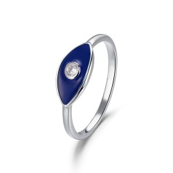 Blue enameled eye rhodium-plated silver ring with 12 mm...