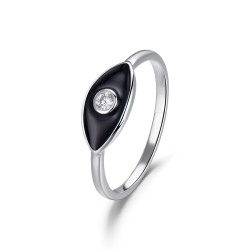 Black enameled eye rhodium-plated silver ring with 12 mm...