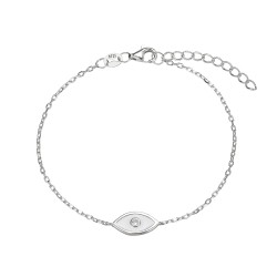 Rhodium-plated silver bracelet white enameled eye with 12...