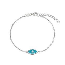 Rhodium silver bracelet turquoise enameled eye with...