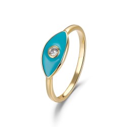 Silver plated turquoise enameled eye ring with 12 mm...