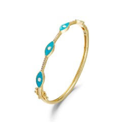 Silver plated bracelet with turquoise enameled eyes with...