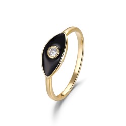 Black enameled eye plated silver ring with 12 mm zircon
