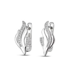 Leaf rhodium-plated silver earring with 16 mm zircons...