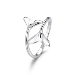 Whale tail cross rhodium plated silver ring