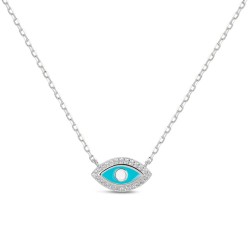 Rhodium-plated silver necklace with 14 mm turquoise...