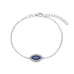 Rhodium-plated silver bracelet with 14 mm blue enameled...
