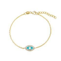 Silver plated bracelet with 14 mm turquoise enameled eye...
