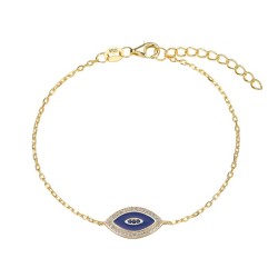 Plated silver bracelet with 14 mm blue enameled eye with...