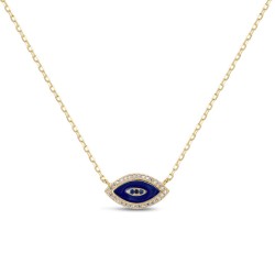 Plated silver necklace with 14 mm blue enameled eye with...