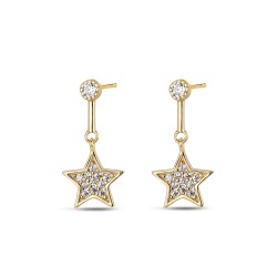 Chaton plated silver earring with 18 mm bar and star...
