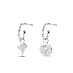 Rhodium-plated silver hoop earring 10 mm thread with...