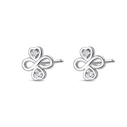 Rhodium-plated silver clover earring with 7 mm zircons...